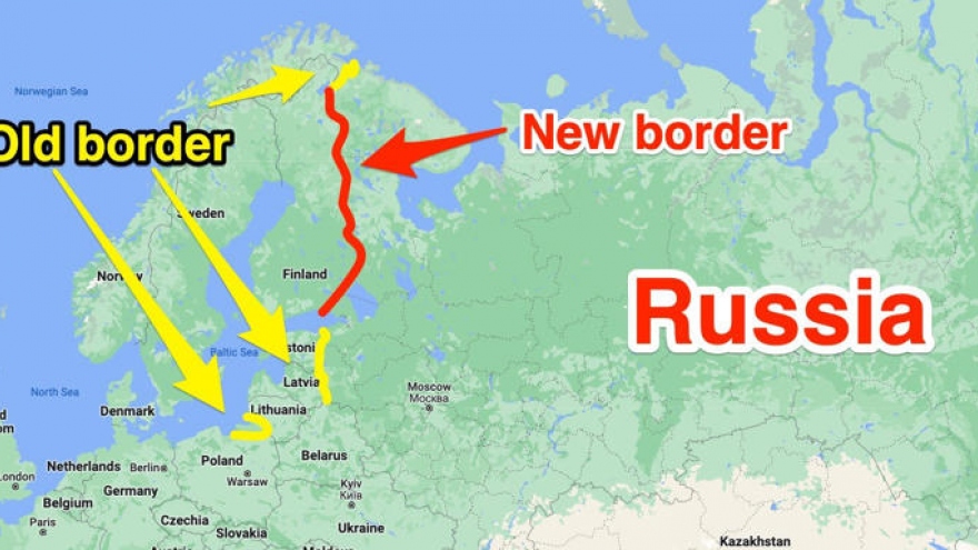 Bản đồ cho thấy biên giới Nga - NATO dài gấp đôi sau khi Phần Lan và Thụy Điển gia nhập